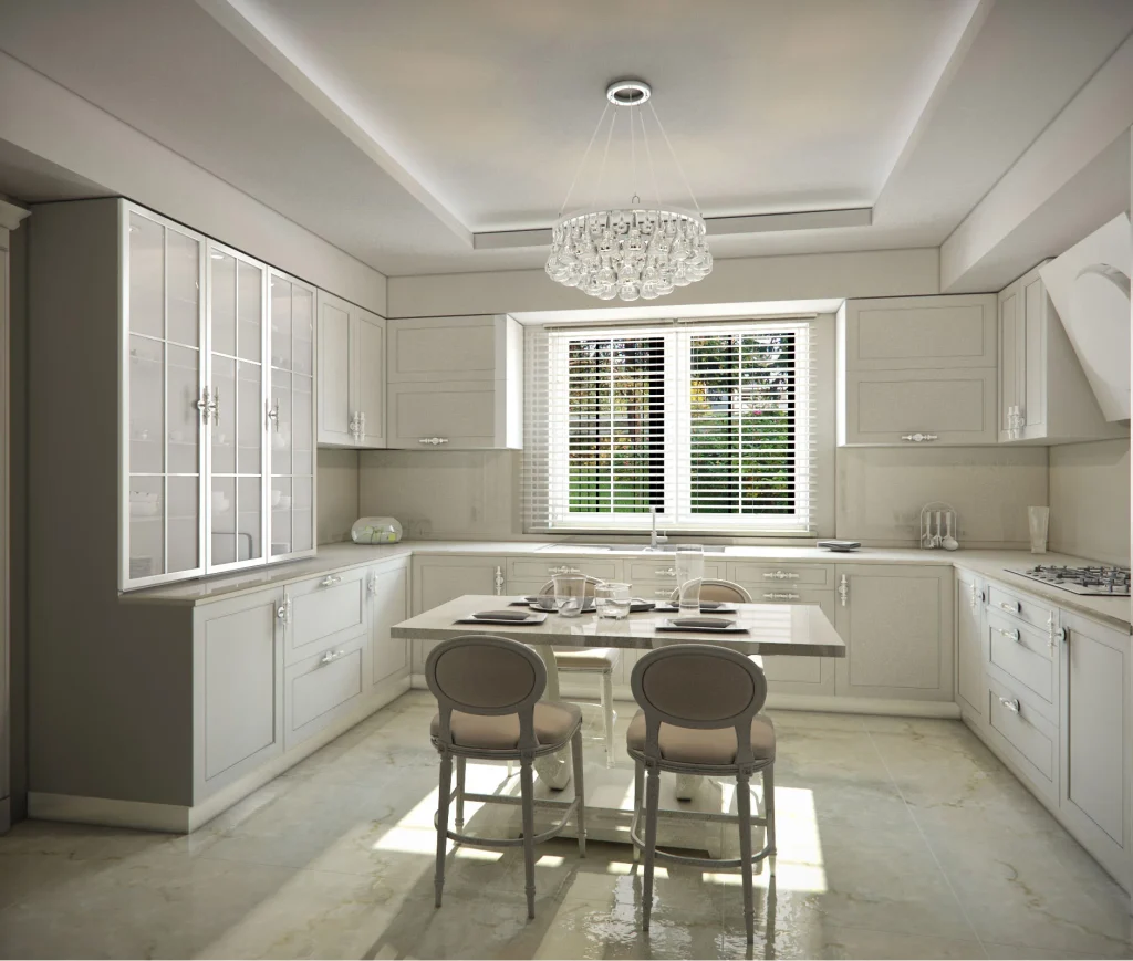 Başakşehir villa projesinde mutfak yerleşimi ve sabit mobilya kurgusu
